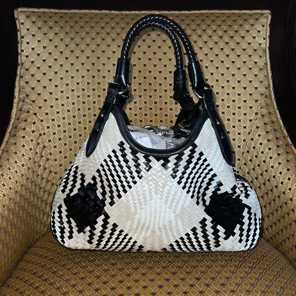 Cole Haan Black and White Woven Leather Purse